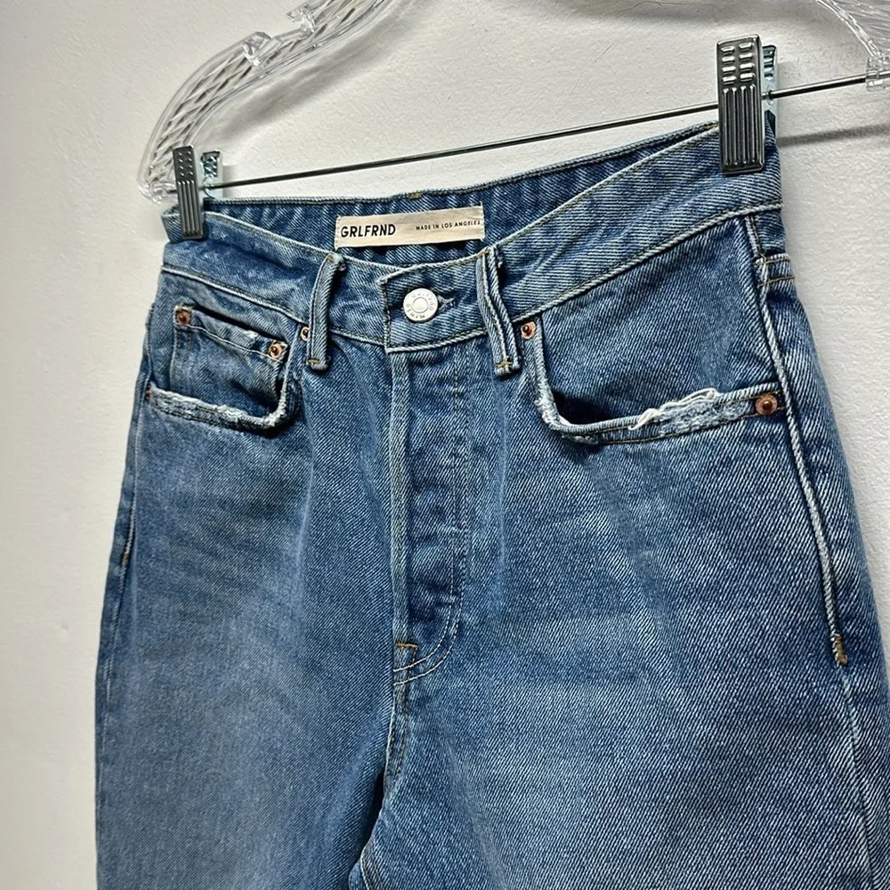 Grlfrnd Karolina Cropped Denim Jeans High Rise Straight The Valley Blue Size 25